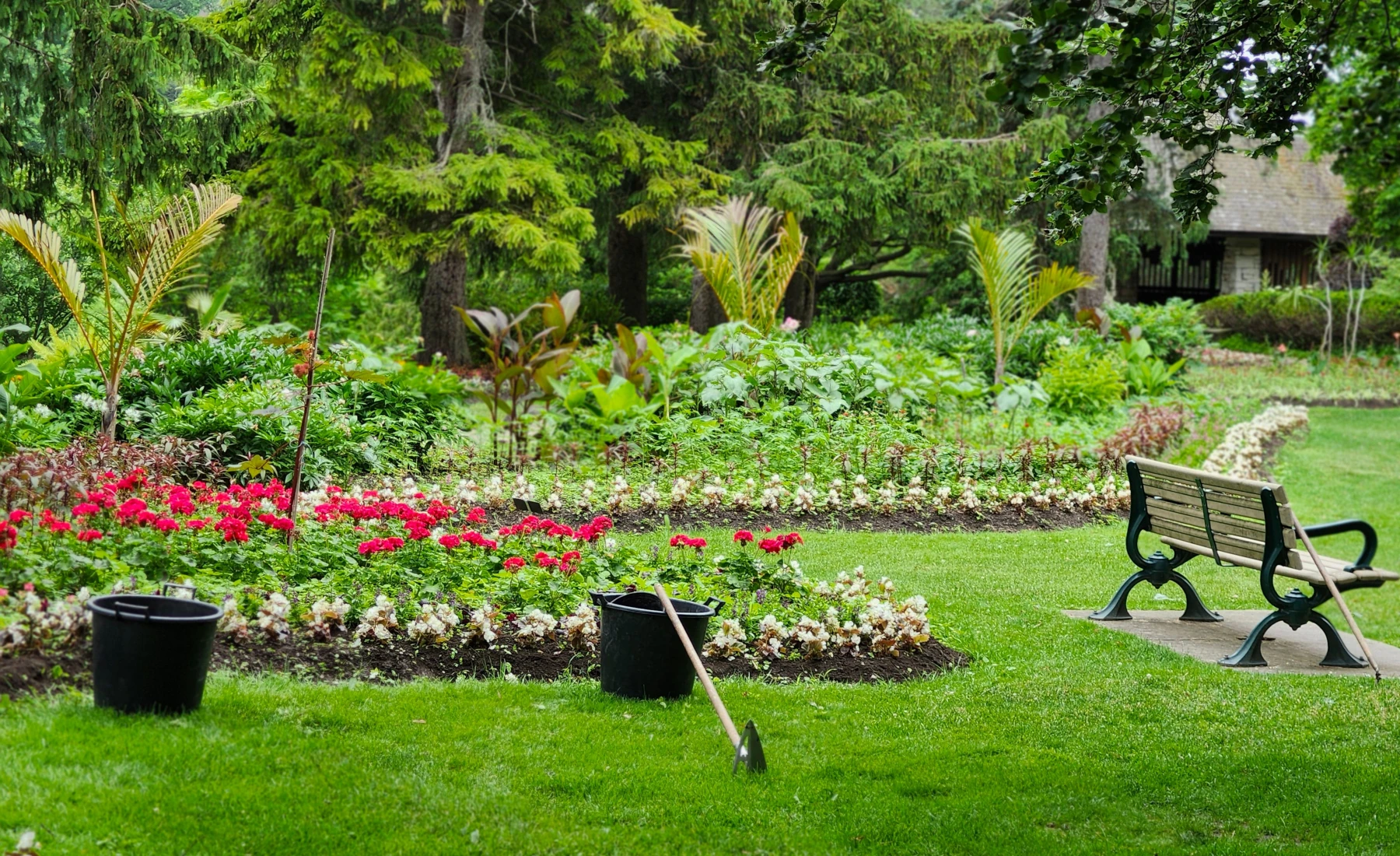Garden landscape with a bench
